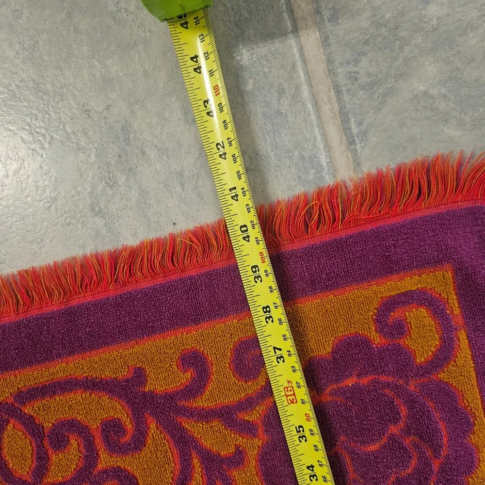Vintage Fieldcrest Purple Gold Red Floral Fringed Bath Towel Cotton USA 40x25